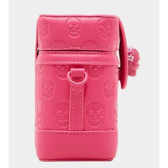 NWT~BETSEY JOHNSON Hot Pink Skull Boss Vanity Bag - Picture 5 of 7